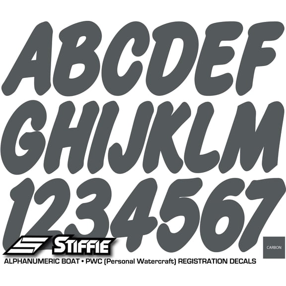 STIFFIE Whip-One Carbon 3" Alpha-Numeric Registration Identification Numbers Stickers Decals for Boats & Personal Watercraft