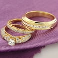 thumbnail image 3 of White Diamond Wedding His & Her Trio Ring Set - Bridal Engagement Ring - 14k Yellow Gold plated Silver Trio Ring Set - Wedding Couple Ring Set, 3 of 7