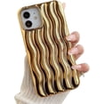 thumbnail image 1 of Funda para iPhone con diseño de ondas 3D y bordes rizados, de silicona suave, fina, a prueba de golpes (chapada en oro brillante, iPhone 13 Pro), 1 of 8