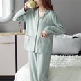 thumbnail image 5 of Fesfesfes Women's Contrast-Piped Pajama Set Long Sleeve for Lapel Blouse Loose Pants with Pocket Button Daily Home Wear Sleep and Lounging(Green#5,3XL), 5 of 7