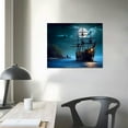 thumbnail image 3 of COMIO Canvas Wall Art Ship and Moon on Blue Sea Painting, Framed 20x16in, 3 of 4