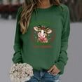thumbnail image 2 of Womens Christmas Sweatshirts Casual Cow Print Long Sleeve Pullover Hoodless Graphic Tops Festive Loose Sports Comfortable Winter Holiday Outdoor Streetwear Crewneck Sweatshirts Women Green L, 2 of 5