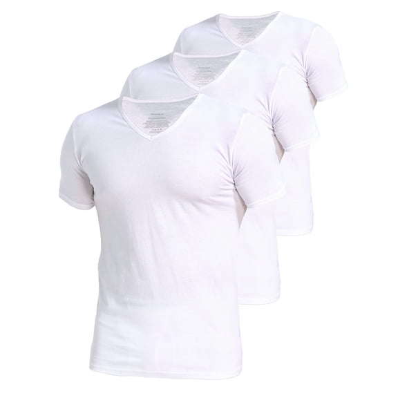 Comfneat Men's 3-Pack Undershirts Stretchy Cotton Spandex V-Neck T-Shirts (White 3-Pack, L)
