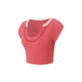 thumbnail image 5 of Caoirhny Women T-shirt, Short Sleeve U Neck Contrast Color Summer Ladies Crop Top for Party Club, 5 of 9