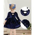thumbnail image 5 of Kuleyang Toddler Girl Dress Spring Clothes Long Sleeve Velvet Star Dresses Holiday Party Outfits Navy Blue 12-18 Months, 5 of 9