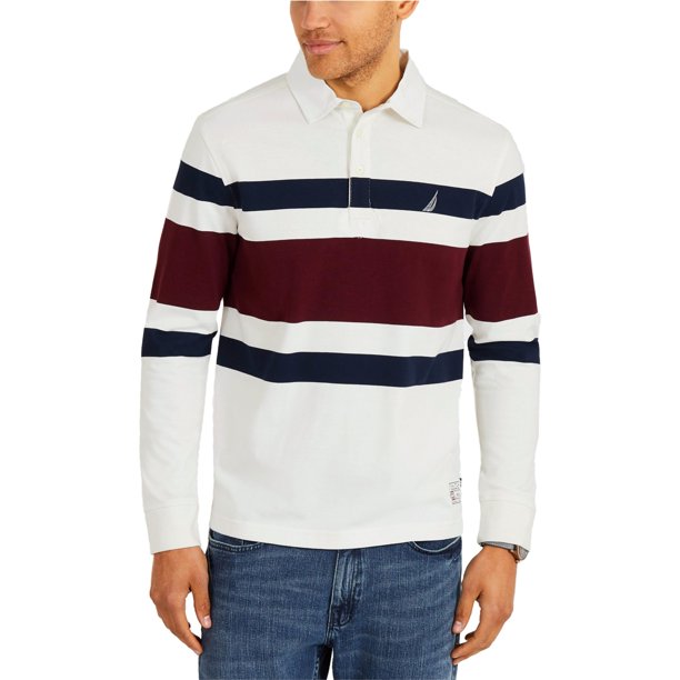 Nautica - Polo de rugby para hombre, diseño de rayas, color blanco, extragrande