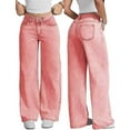 thumbnail image 2 of vigerkar Wide Leg Jeans for Women Mid Waist Baggy Stitch Decor Denim Washed Pants (Pink, S), 2 of 4