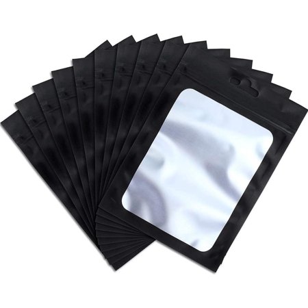100Pcs Resealable Mylar Ziplock Bags for Food Storage Smell Proof Pouch for Candy Cookies Party Favor (Black 10.5 x 15 cm)