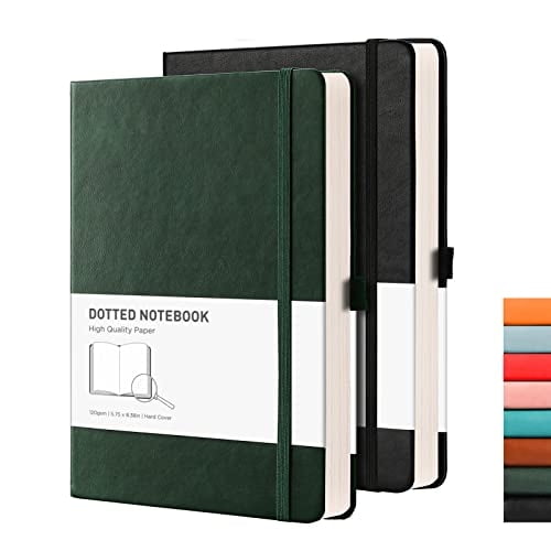 Cuaderno puntos cuadrícula RETTACY 2 paquetes: 320 págs, papel 120gsm, suave imitación cuero, 5.75'' × 8.38'' (Negro Verde)