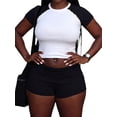 thumbnail image 2 of Women's Two Piece Outfits Crew Neck T-Shirt High Waist Solid Color Shirt Shorts Jogger Bodycon Sets Black & White S, 2 of 8