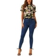 thumbnail image 2 of INSPIRE CHIC Women's Blouse Floral Ruffled Short Sleeve Ruffle Neck Casual Blouses M Black Red, 2 of 5