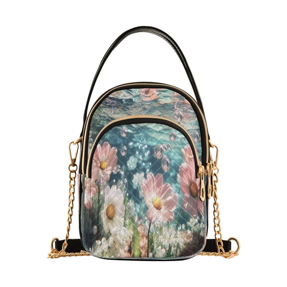 YAZAOO Cross Body Fashion Shoulder Waist Purse Bags Underwater Pink and White Flowers Pocket Handbags