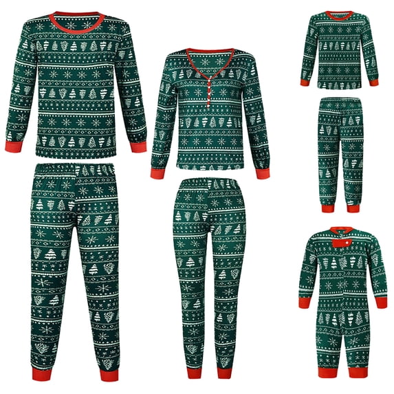 Matching Family Pajamas Sets Christmas PJ's Snowflake Print Top and Pants Bottom Sleepwear