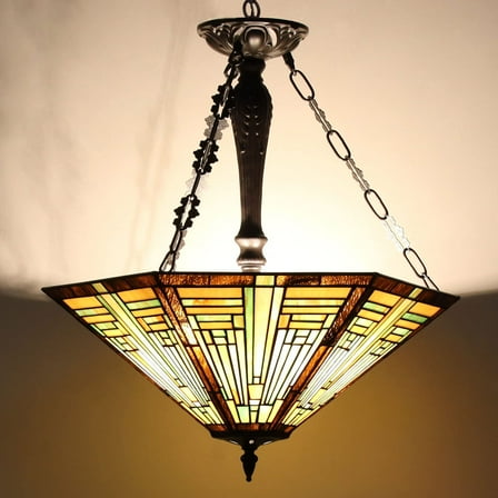Tiffany Pendant Lighting Fixtures Hanging Lamp,3-Light 22 inch Wide Stained Glass Lamp Shade Chandelier
