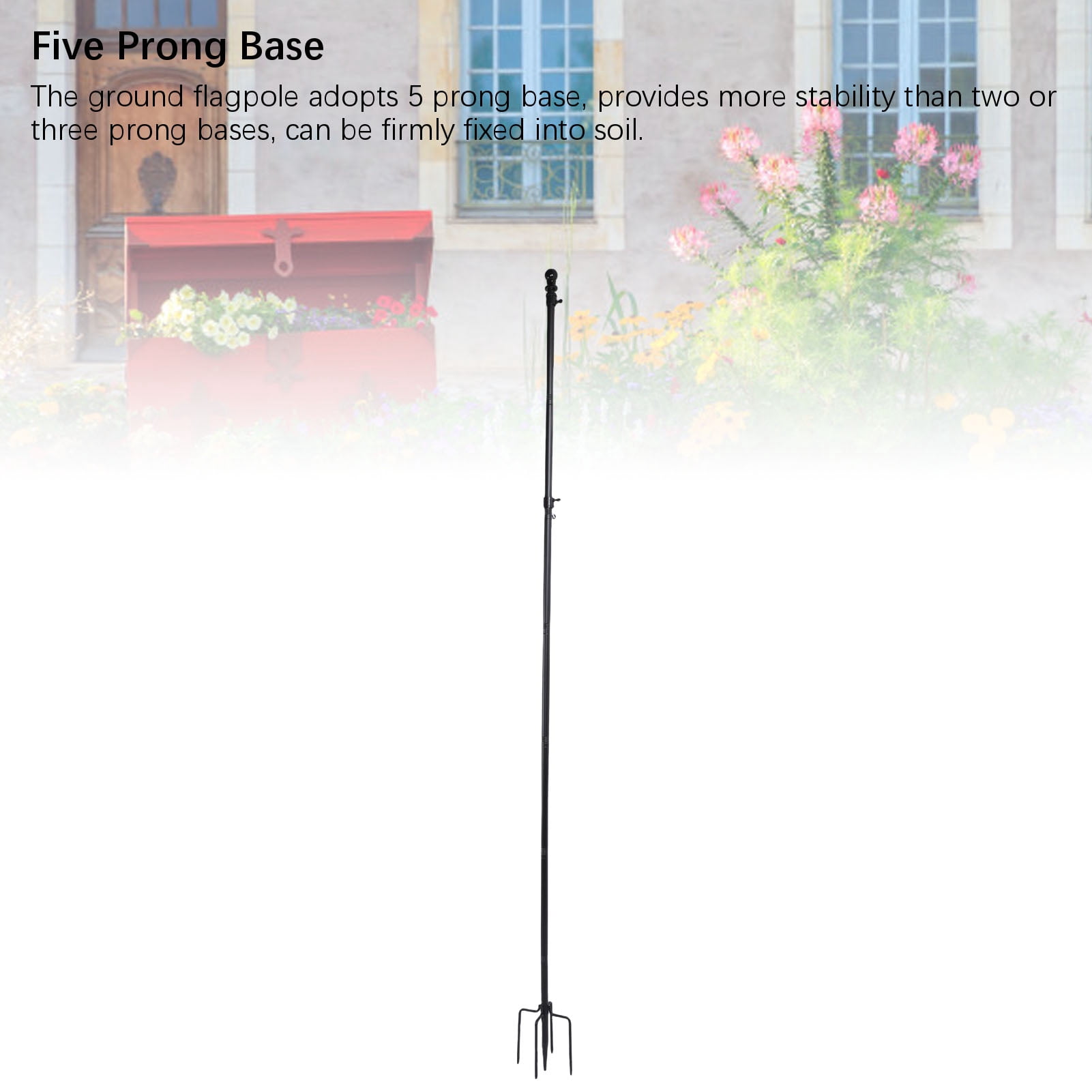 M Buder 10 FT Ground Flag Pole, Thickened Stainless Steel Outdoor Flagpole with 5 Prong Base, 120 Inches / 300 cm Heavy Duty Garden Yard Flagstaff for American Flags