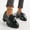 Black, variant on Women's Fashion Loafers Casual Spring Fall Comfortable Round Head Solid Color Mid Heel Shoe with Mesh Straps