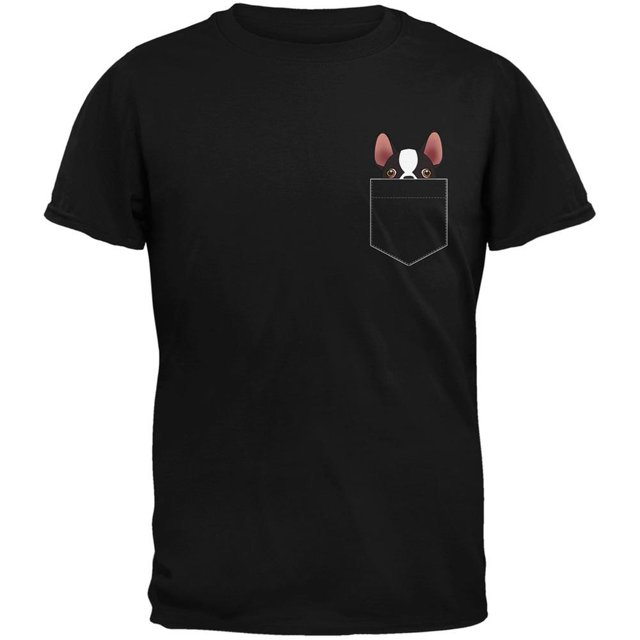 Boston Terrier T-Shirt Noir pour Adulte avec Poche pour Animal de Compagnie