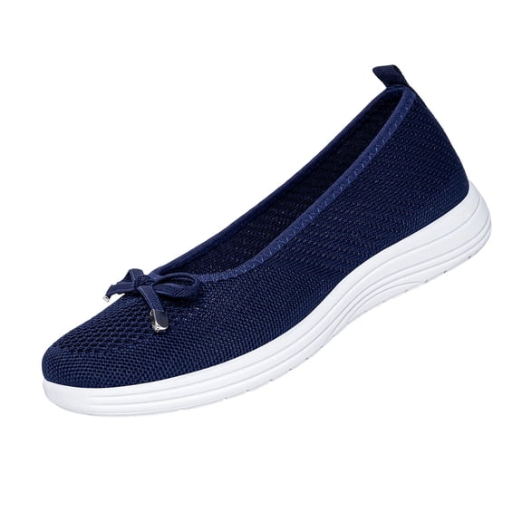 Wensltd Women Knit Ballet Flats Solid Color Soft Lightweight Comfy Round Toe Daily Walking Shoes
