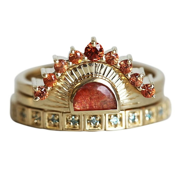 CILENON Gold Jewelry for Women Three Piece Rings Three Piece Sun Wedding Rings Gold Rings for Women Rings for Women Gold Plated Rings for Women(Gold,9)