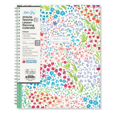 Blue Sky 2025-2026 Weekly and Monthly Academic Year Teacher Lesson Planner Calendar, July 2025 - June 2026, 8.5" x 11", Flexible Cover, Wirebound, Laminated Tabs, Storage Pocket, Ditsy Dapple Light