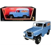 1955 Willys Jeep Station Wagon Silver Blue with White Top "Lucky" 1/18 Diecast Model Car by Road Signature