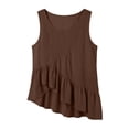thumbnail image 3 of Pounoo Tank Tops for Women Round Neck Sleeveless Diagonal Ruffle Uneven Hem Tank Plain Crinkle Fabric Sleeveless Tops for Women Flowy Loose Fit Beach Vacation Soft Cute Summer Tops, 3 of 7