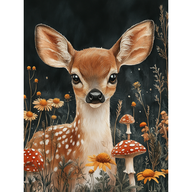 Qisvanset 12x16 Inch Mushroom Fawn Canvas Wall Art, Enchanted Woodland Wildlife Nature Home Wall Decor