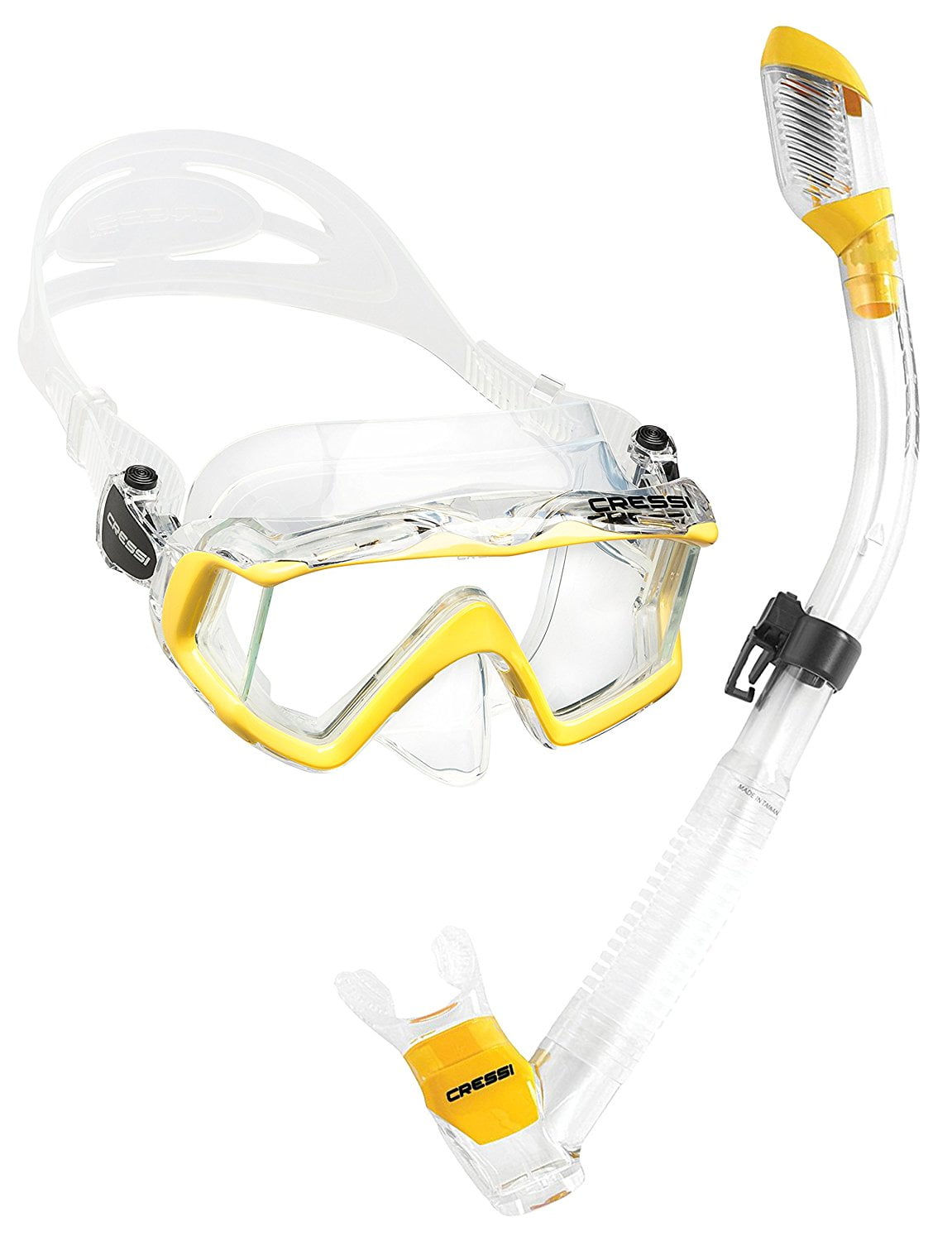 Cressi Panoramic Wide View Mask with Dry Snorkel Set, Clear Yellow