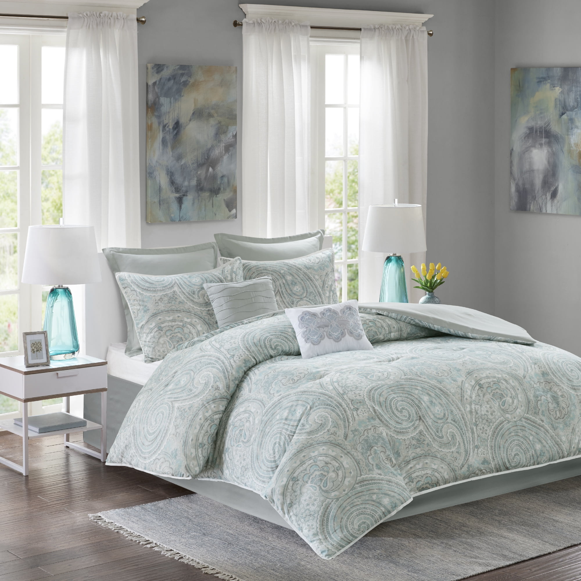 Comfort Spaces Blue Paisley 8 Piece Comforter Set, Queen - Walmart.com