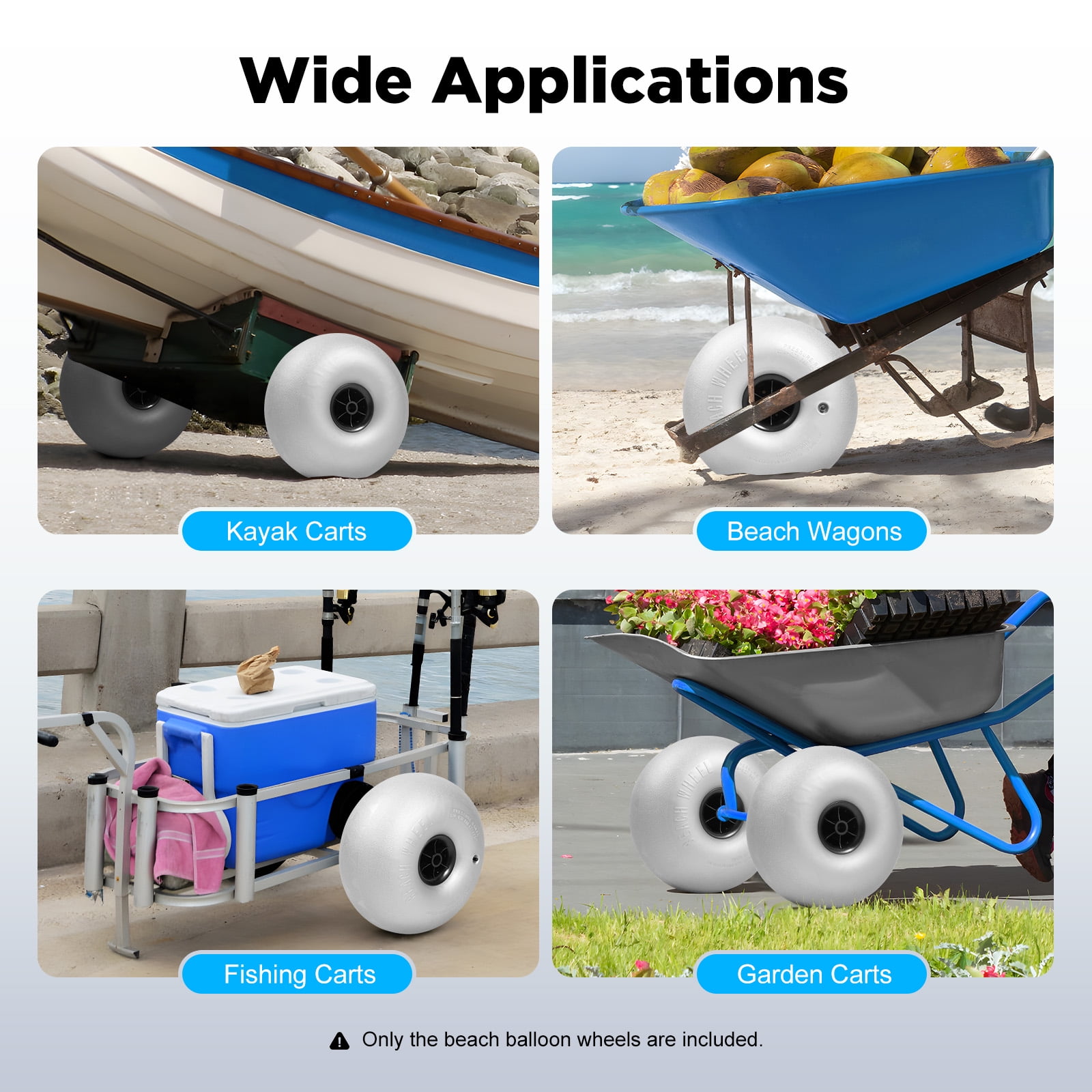 16" Beach Balloon Wheel, Wagon, Heavy Duty Kayak Dolly and Canoe Dolly, Set of 2, 176lbs Capacity Each Wheel