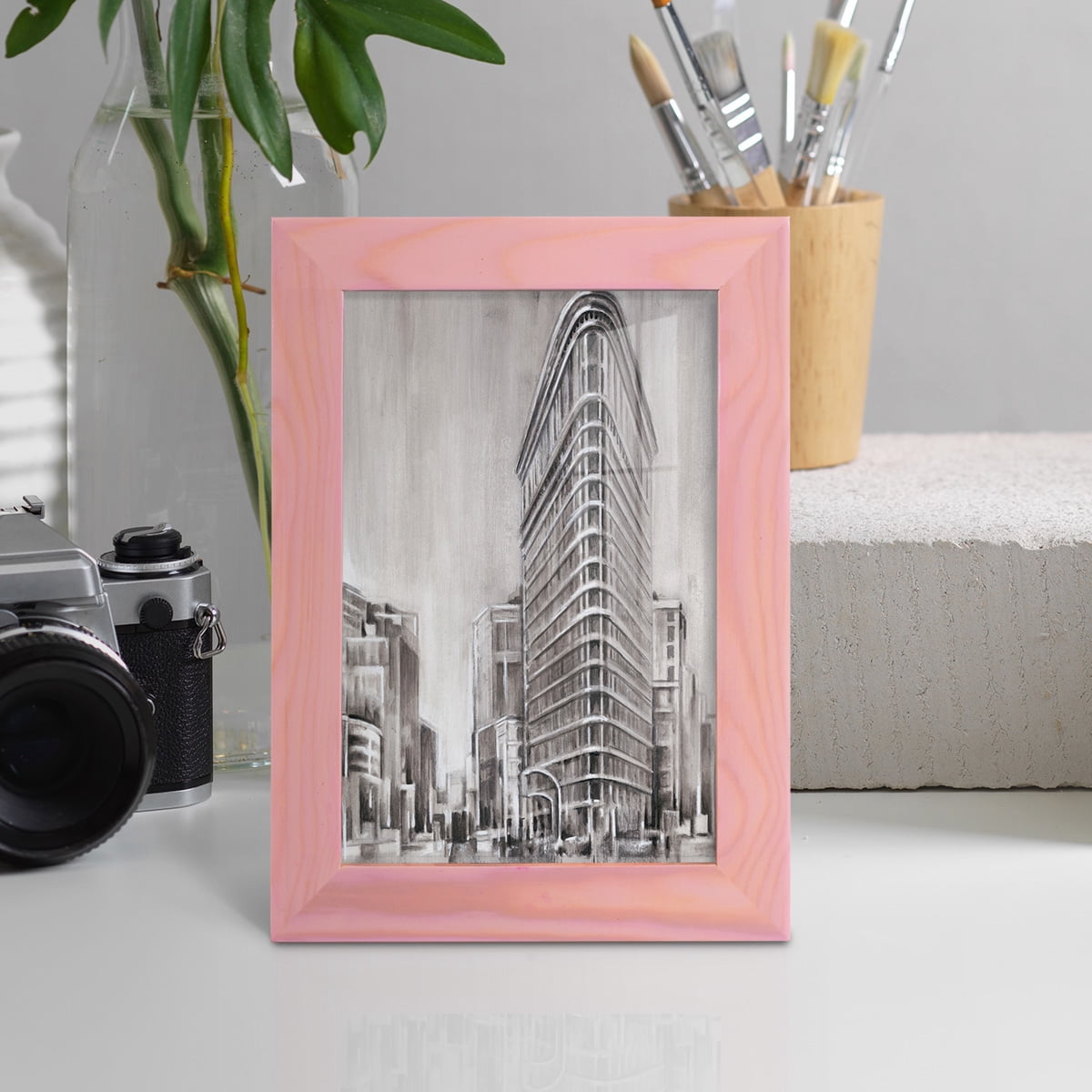 Art Deco Cityscape II -Framed Print w/glass-Sunset Pink