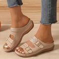 thumbnail image 4 of Hurxie Womens Wedge Sandals Leather, Comfortable Slip On Slides Dressy, Orthopedic Sandals for Women, Open Toe Casua Arch Support Platform ladies Sandal Khaki 7, 4 of 5