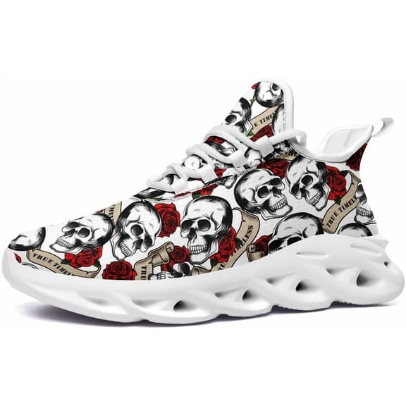 Men's Gothic Skull Running Shoes, Punk Rock Breathable Cushion Sports Walking Sneakers Gym Jogging Tennis Shoes