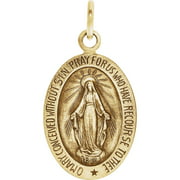 Diamond2Deal 14K Yellow Gold 15mm Oval Miraculous Medal Charm Pendant Necklace Fine Jewelry for Women Gifts For Her (0.98grams)