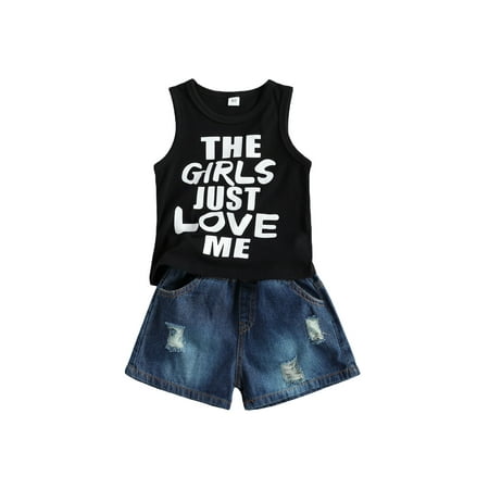 

Multitrust Baby Boys Clothes Set Letter Print T-shirt Ripped Short Jeans