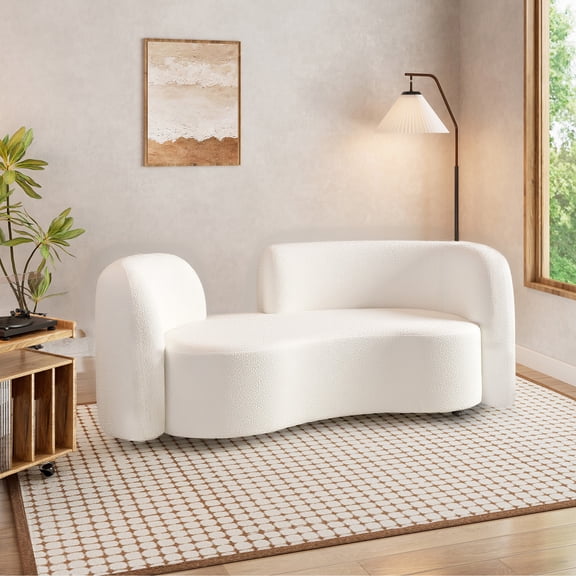 ANZHAP 68'' Solid Wood Curved Sofa, Oversized 2 Seater Lambskin Curved Sectional Sofa, Off White Modern Couch for Living Room Bedroom Apartment Office Beauty Salon