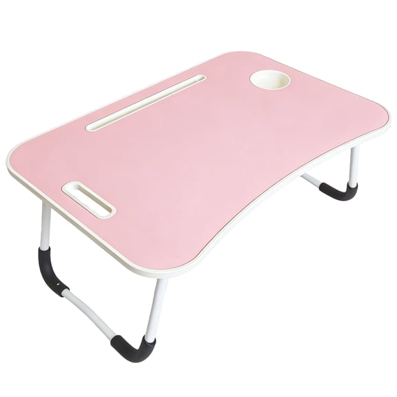 Foldable Lap Desk, 23.6 Inch Portable Bed Tray Table with Cup Holder, Anti-Slip for Bed Sofa Floor, Pink