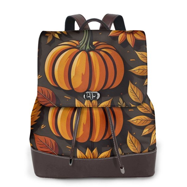 Fotbe Autumn Pumpkin Leaves Mochila Bolso con Estampado para Mujer, Mochila Antirrobo de Nylon Impermeable, Bolsa Ligera de Hombro