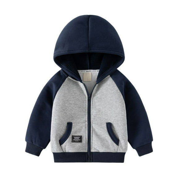 GYRATEDREAM Toddler Baby Boy Hooded Sweatshirt Coat Cotton Long Sleeve Color Block Zipper Hoodie Outwear Kids Casual Fall Winter Jacket Clothes Bluish Gray for 2-10 Years