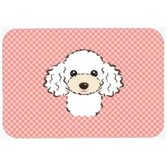 Checkerboard Pink White Poodle Mouse Pad, Hot Pad Or Trivet, 7.75 x 9.25 In.