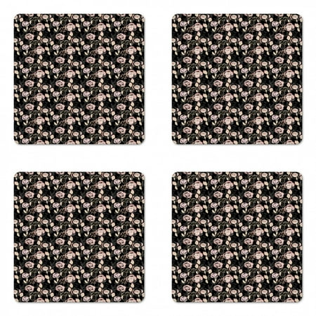 

Floral Coaster Set of 4 Hand Drawn Victorian Flower Drawings Blooming Leaves Square Hardboard Gloss Coasters Standard Size Grey Blush by Ambesonne