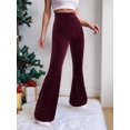thumbnail image 5 of Women'S Velvet Elastic Waist Flare Leg Palazzo Long Pants Trousers Wine Red S, 5 of 9