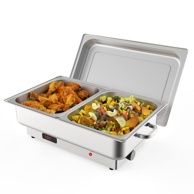 Stainless Steel Electric Chafing Dish Buffet Set with Digital Temperature Control Display – Food Warmer and Buffet Server for Catering, Parties, and Weddings