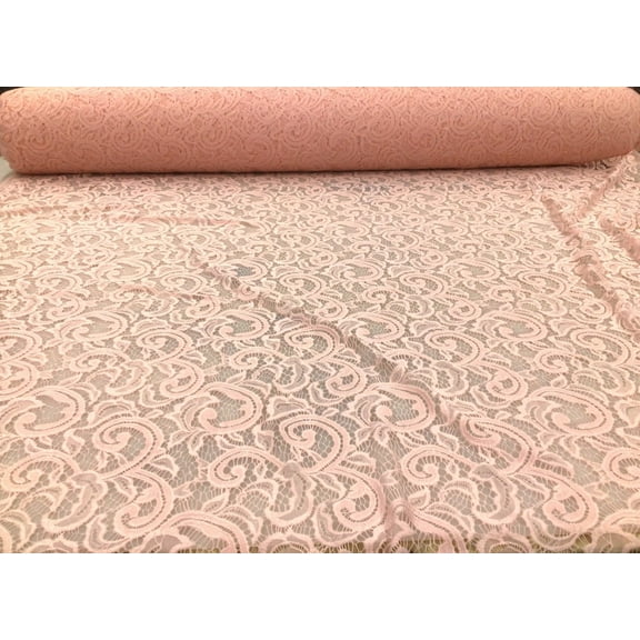 Embroidered Stretch Lace Apparel Fabric Sheer Scrolling Floral Dogwood Pink U314