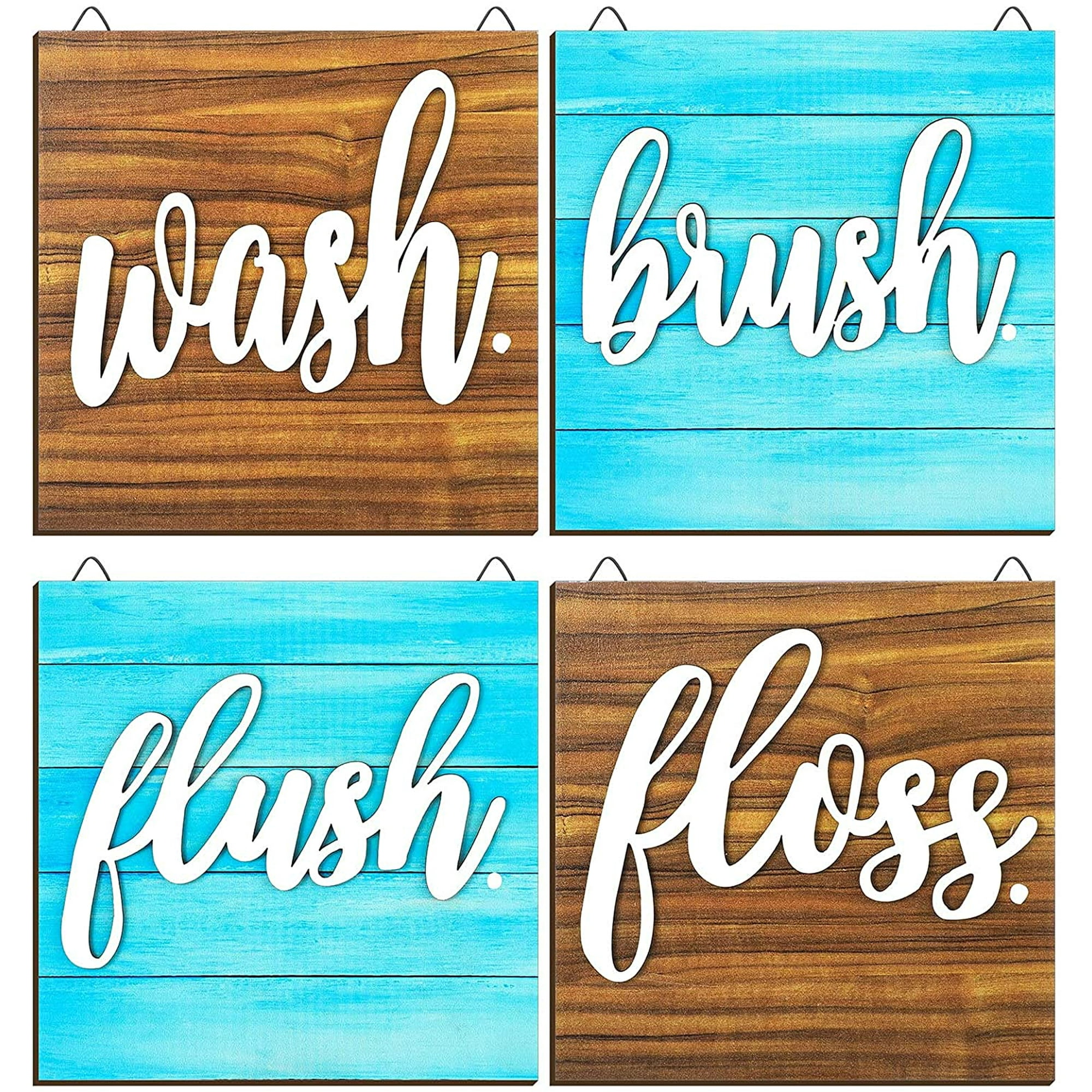 4 Pieces Farmhouse Bathroom Wall Decor Wash Brush Floss Flush Sign with 3D Words Rustic Hanging Wooden Bathroom Sign Funny Wall Art Vintage Wooden Decorations for Restroom Bathroom (Classic Colors) | Walmart Canada 4 Pieces Farmhouse Bathroom Wall Decor Wash Brush Floss Flush Sign with 3D Words Rustic Hanging Wooden Bathroom Sign Funny Wall Art Vintage Wooden Decorations for Restroom Bathroom (Classic Colors) | Walmart Canada
