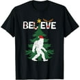 thumbnail image 2 of 100% Cotton Believe Bigfoot Sasquatch Yeti Santa Hat Christmas Pajamas T-Shirt, 2 of 5
