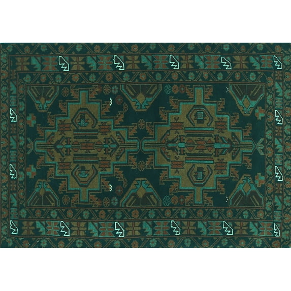 Ahgly Company Machine Washable Indoor Rectangle Persian Turquoise Blue Traditional Area Rugs, 5' x 8'