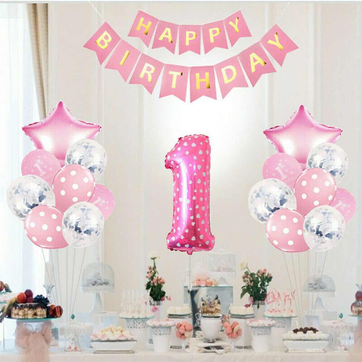 Baby Boy Girl Balloons Party Decoration, Simple Balloon Decoration For 1st Birthday Party Girl