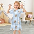 thumbnail image 3 of Football Themed Checkered Dog Short Sleeve Dress A-Line Cute Midi Casual Sundress 2-8 Years, 3 of 6