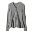 thumbnail image 6 of Breezora Women's V Neck Wool Blend Cardigan Peplum Hem Long Sleeve Slim Fit Knit For Various Occasions XL Size Grey, 6 of 8